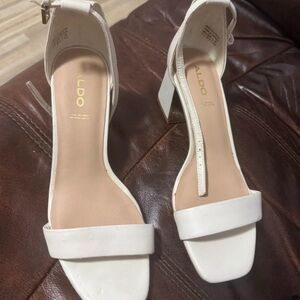 Aldo Elegant White Block Heel Sandals